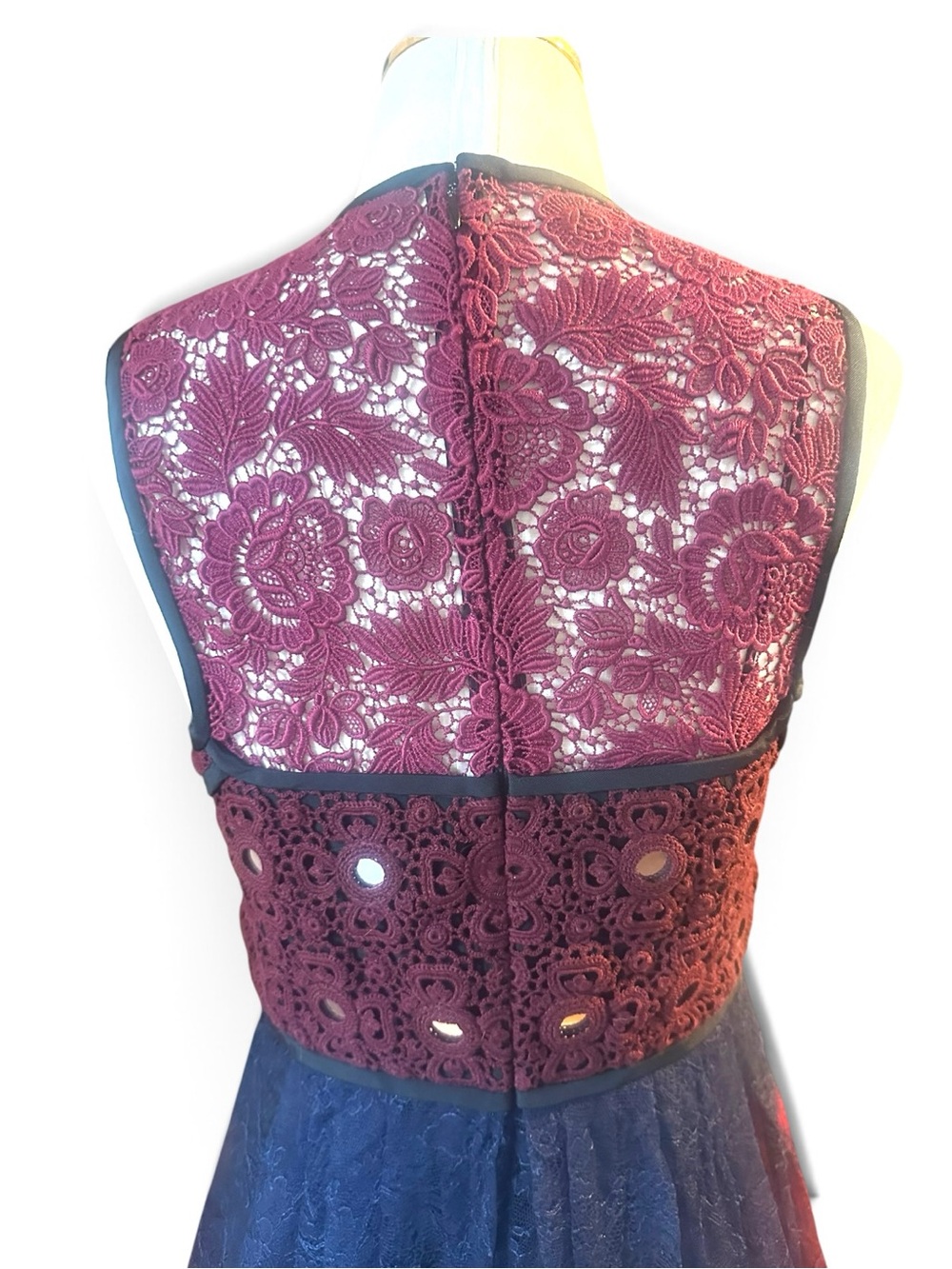 Burberry Prorsum NWT Lace Midi Dress Italy Burgundy Navy High Low EU42 US6 - Picture 4 of 16